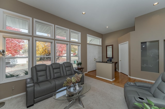 living room with light hardwood / wood-style flooring