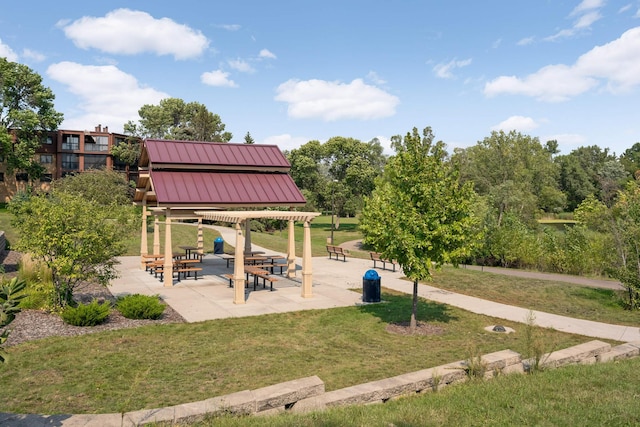 view of community featuring a gazebo and a yard