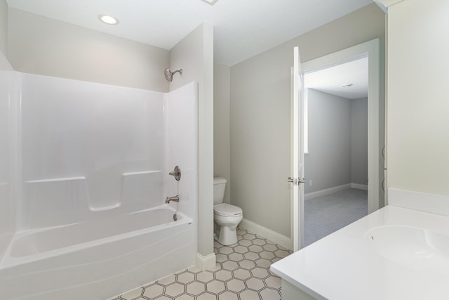 full bathroom with vanity, shower / bathing tub combination, and toilet