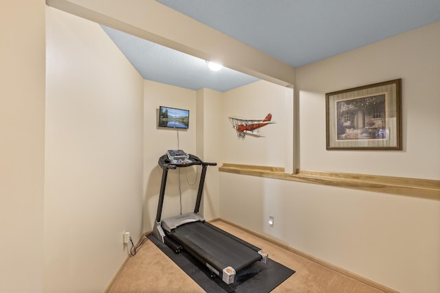 workout area with carpet flooring