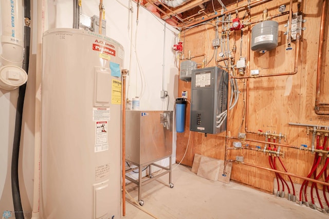 utility room with electric water heater