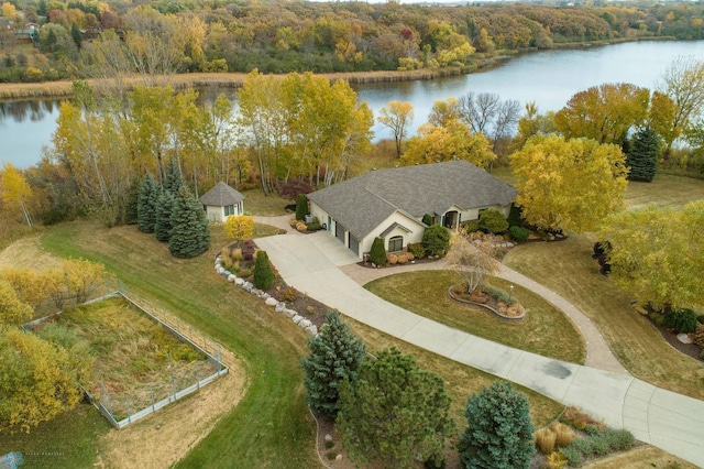 aerial view with a water view