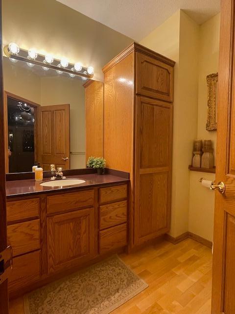 bathroom featuring hardwood / wood-style floors and vanity