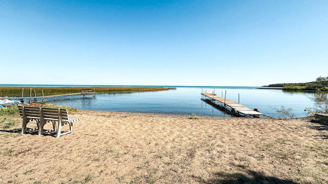 view of dock with a water view