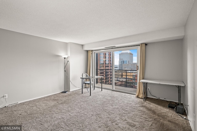 carpeted empty room featuring a textured ceiling