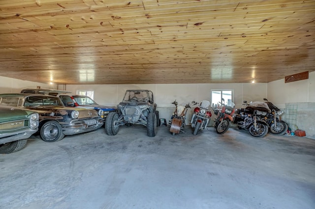 garage featuring wooden ceiling