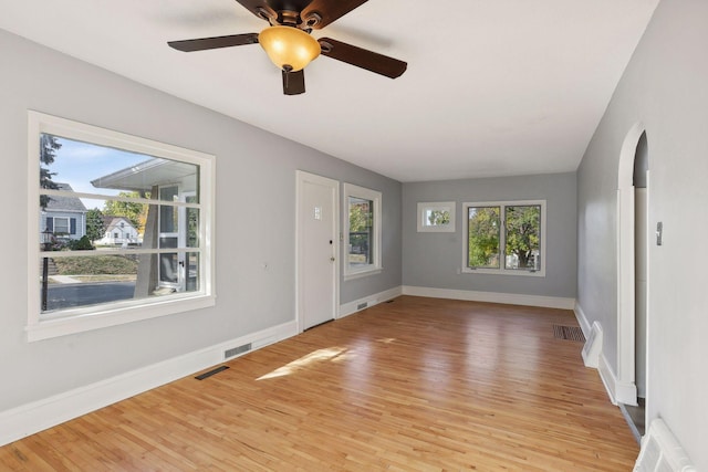 interior space featuring light hardwood / wood-style flooring and ceiling fan