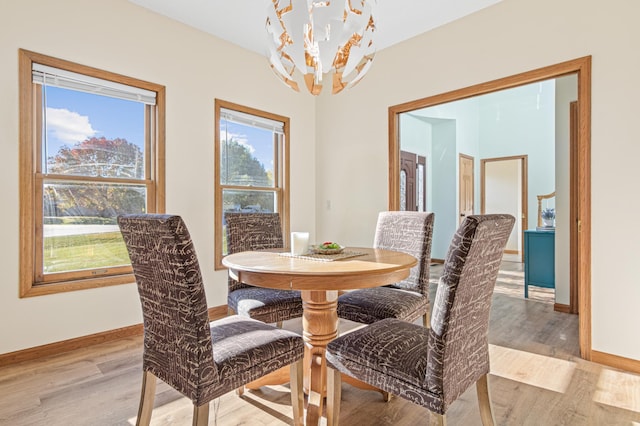 dining room featuring an inviting chandelier and light wood-type flooring