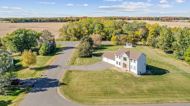 birds eye view of property featuring a rural view