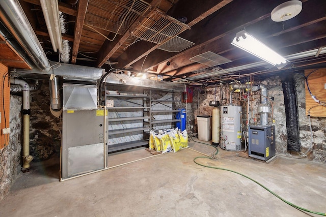 basement featuring gas water heater