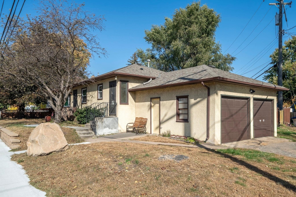 exterior space with a garage