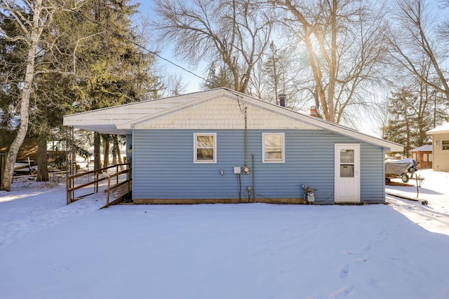 view of snow covered exterior