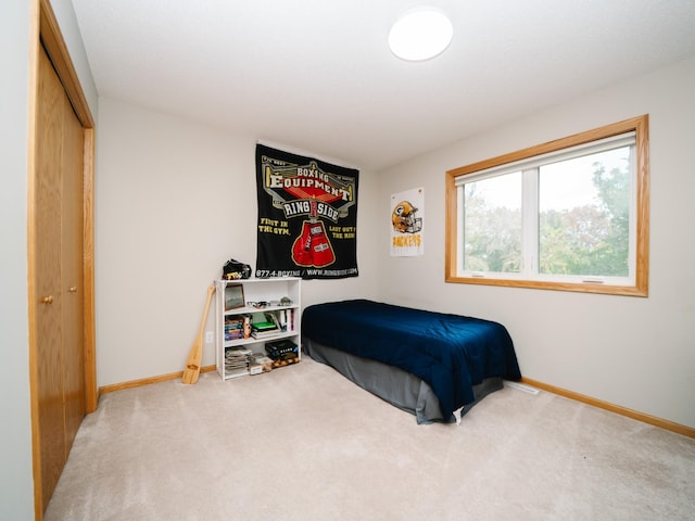 bedroom featuring carpet floors and a closet