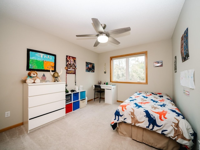 bedroom with carpet and ceiling fan