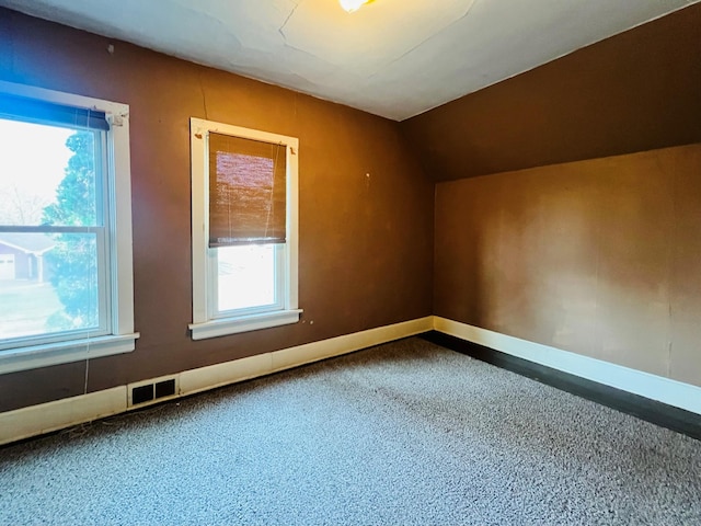 additional living space with carpet and vaulted ceiling