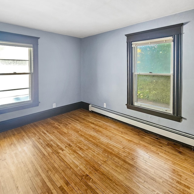 spare room featuring light hardwood / wood-style flooring and baseboard heating