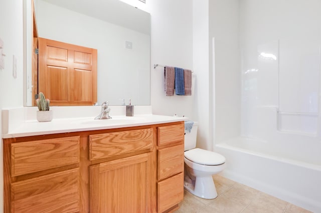 full bathroom featuring vanity, toilet, shower / bath combination, and tile patterned flooring