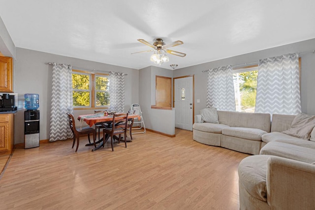 3234 14th Ave, Owatonna, MN 55060 - living room featuring healthy amount of natural light, ceiling fan, light wood-style flooring, and baseboards