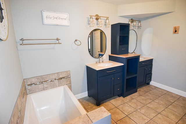 bathroom with tile patterned flooring, vanity, and a bathing tub