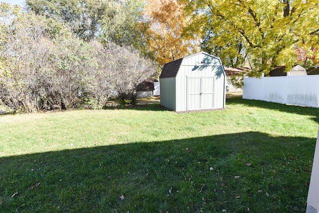 view of yard with a storage shed