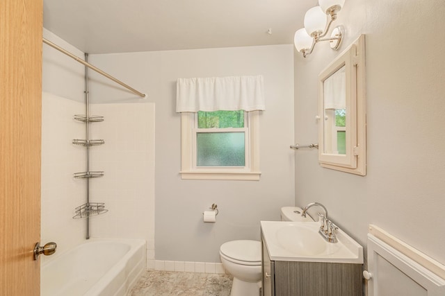 full bathroom with tile patterned floors, vanity, a healthy amount of sunlight, and bathtub / shower combination