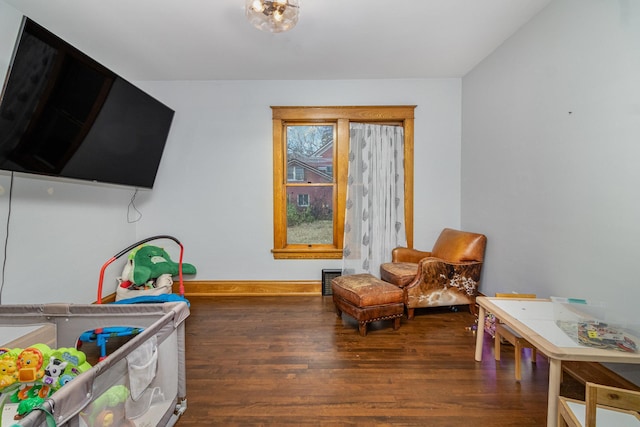 living area featuring dark wood-type flooring