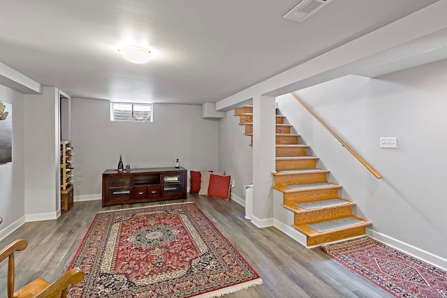 basement featuring hardwood / wood-style floors