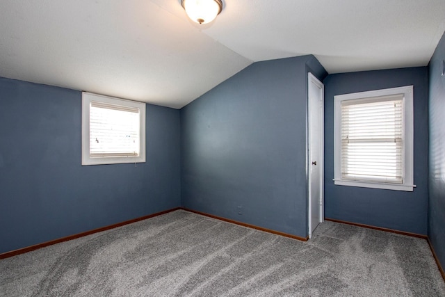 bonus room with carpet floors and lofted ceiling