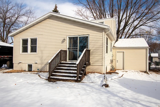 view of snow covered property