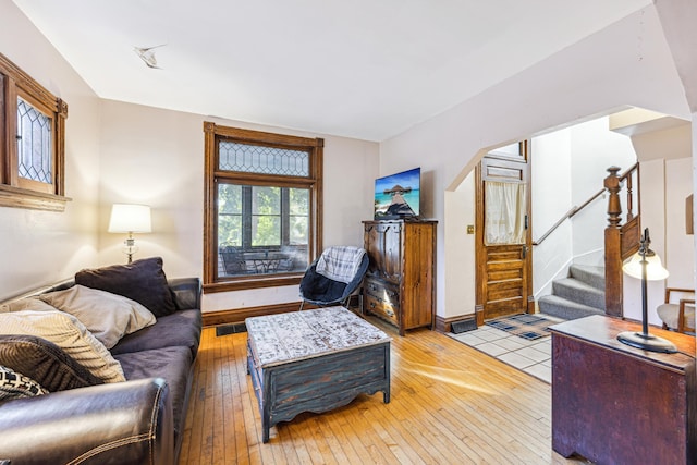 living room with hardwood / wood-style flooring