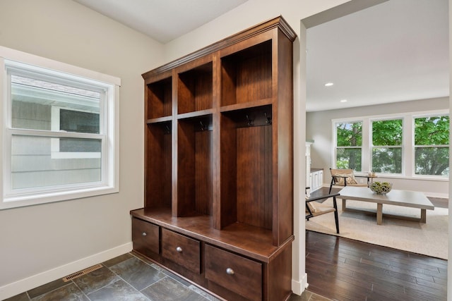 mudroom featuring dark hardwood / wood-style flooring