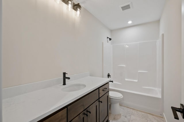 full bathroom with vanity, toilet, and tub / shower combination