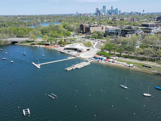 bird's eye view featuring a water view