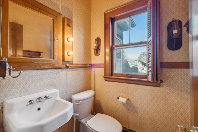 bathroom featuring a healthy amount of sunlight, toilet, and sink