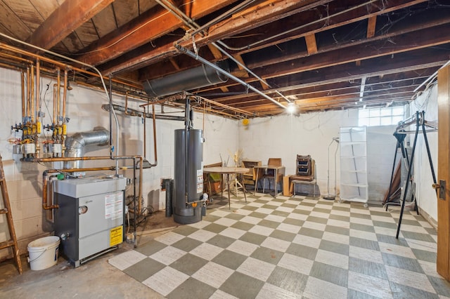 basement with gas water heater