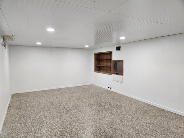 basement featuring carpet flooring