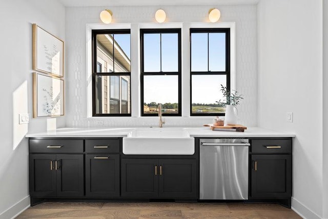 bathroom with vanity and wood-type flooring