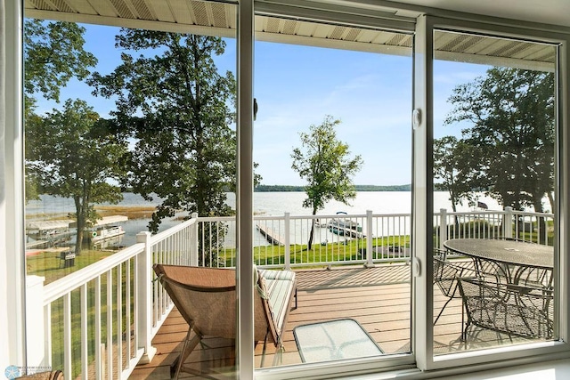 entryway with a water view and a wealth of natural light