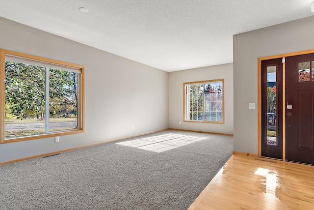 foyer featuring wood-type flooring and a textured ceiling