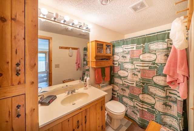 34779 County Road 39, Pequot Lakes, MN 56472 - full bathroom with toilet, vanity, a textured ceiling, and a shower with curtain