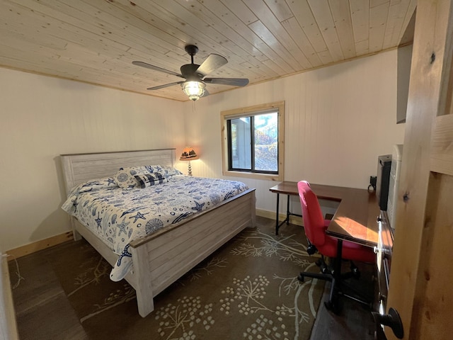 8291 Boy Lake Dr NE, Remer, MN 56672 - bedroom featuring wood ceiling, a ceiling fan, and baseboards