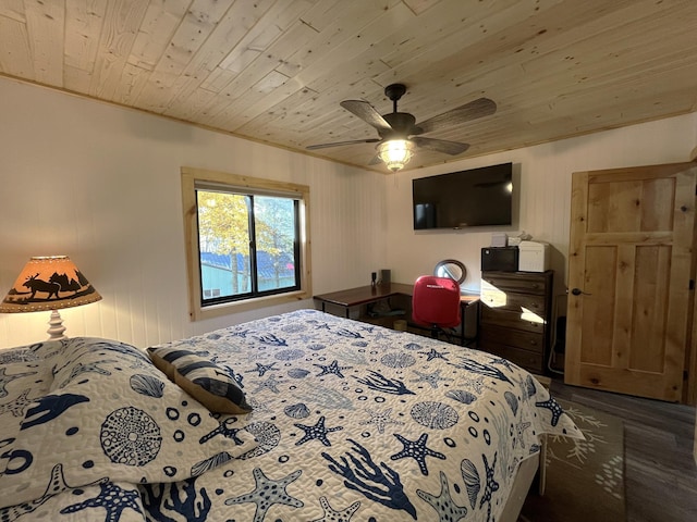 8291 Boy Lake Dr NE, Remer, MN 56672 - bedroom featuring wood ceiling, wood finished floors, and a ceiling fan