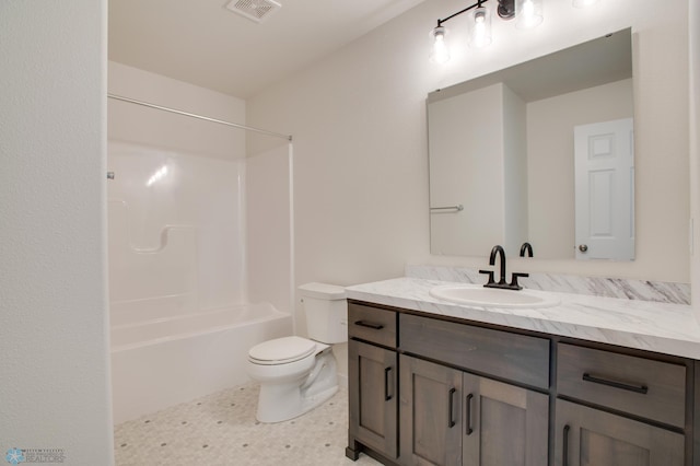 full bathroom with vanity, shower / bathing tub combination, toilet, and tile patterned floors