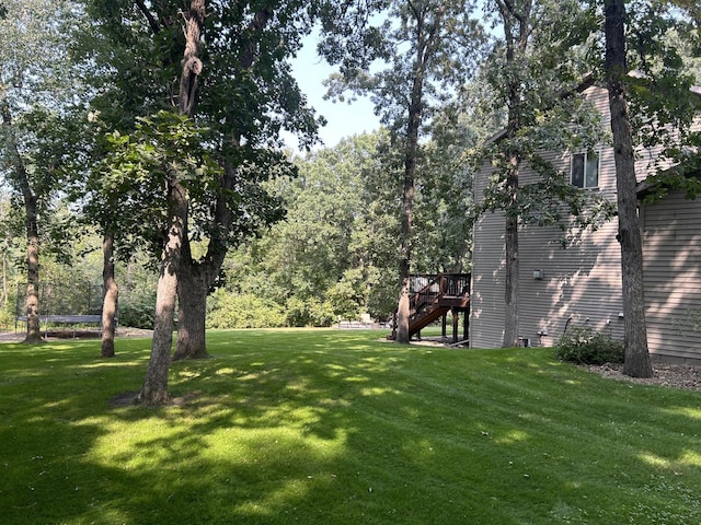 view of yard featuring a wooden deck