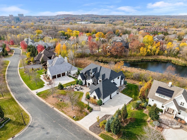 aerial view with a water view