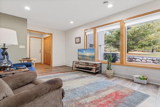 living room with light wood-type flooring