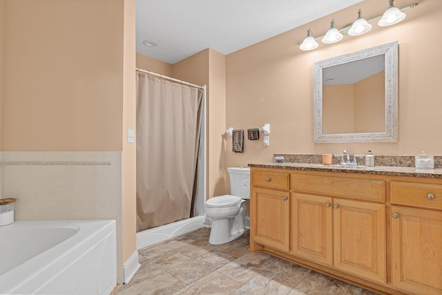 full bathroom featuring vanity, toilet, and shower with separate bathtub