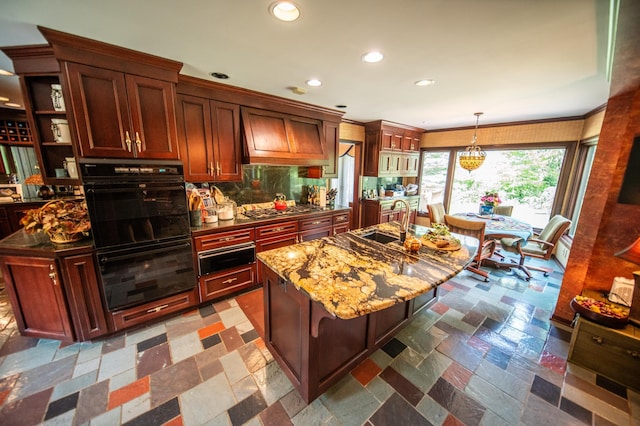 1425 20th St SW, Rochester, MN 55902 - kitchen with premium range hood, a warming drawer, stainless steel gas stovetop, tasteful backsplash, and recessed lighting