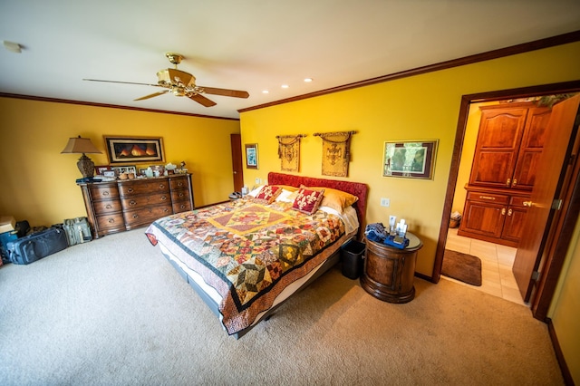 1425 20th St SW, Rochester, MN 55902 - bedroom featuring ornamental molding, light colored carpet, ceiling fan, and recessed lighting