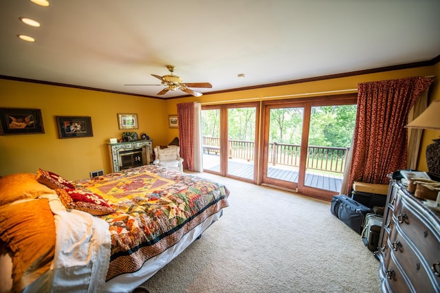 1425 20th St SW, Rochester, MN 55902 - bedroom with access to outside, carpet, ornamental molding, recessed lighting, and ceiling fan